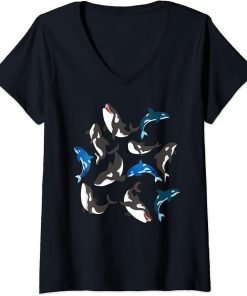 Womens Diving Orcas Killer Whale Ocean Animal Aquarist Gift Orca V-Neck T-Shirt