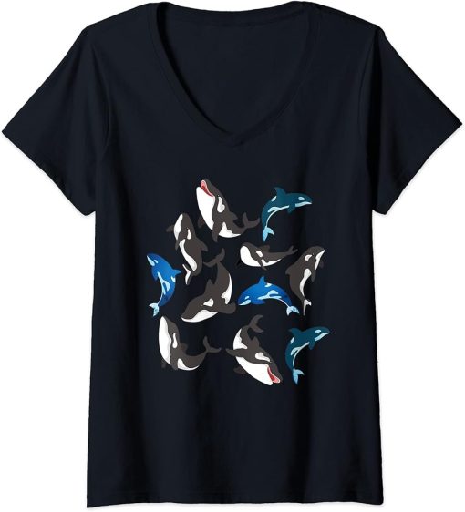 Womens Diving Orcas Killer Whale Ocean Animal Aquarist Gift Orca V-Neck T-Shirt