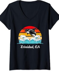 Womens Trinidad CA Vintage Distressed Orca Killer Whale Art V-Neck T-Shirt