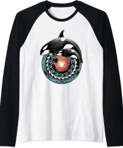 Cute Orca Whales Samoa Polynesian Orcas Raglan Baseball Tee